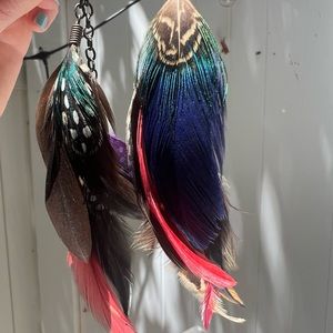 Hand Made Authentic Bird Feather Earrings- Pheasant, Rooster and Parrot Feathers